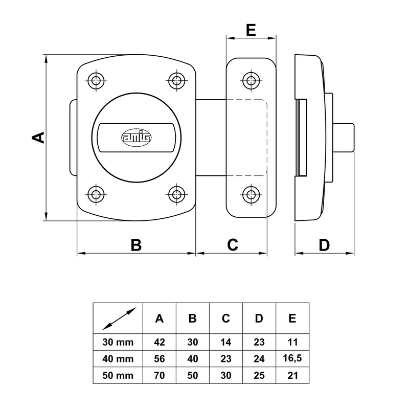 Roulette latch made of zamak in shiny gold finish for doors and windows