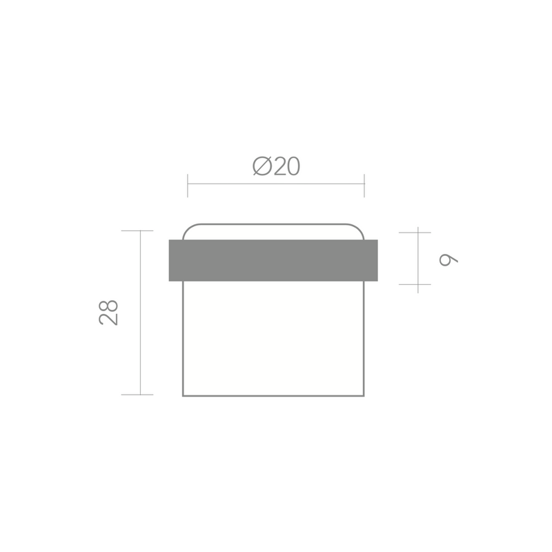 Black cylindrical door stop with rubber buffer and 20mm diameter 