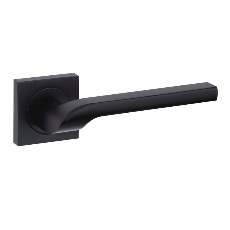 Manilla de aluminio modelo 559 con roseta cuadrada en acabado negro para puertas