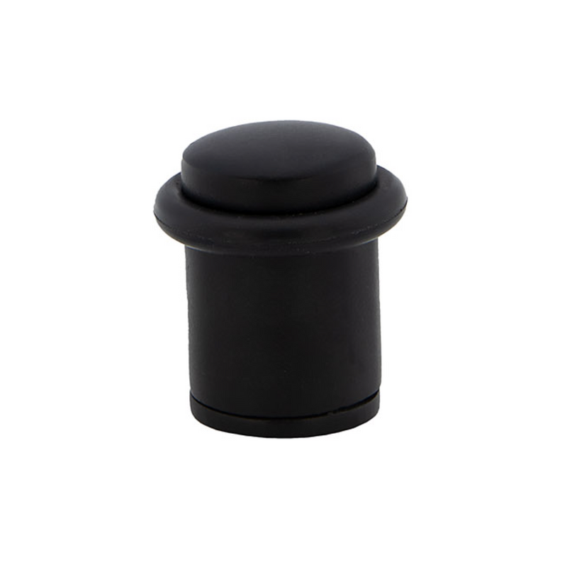 Black cylindrical door stop with rubber buffer and 20mm diameter 